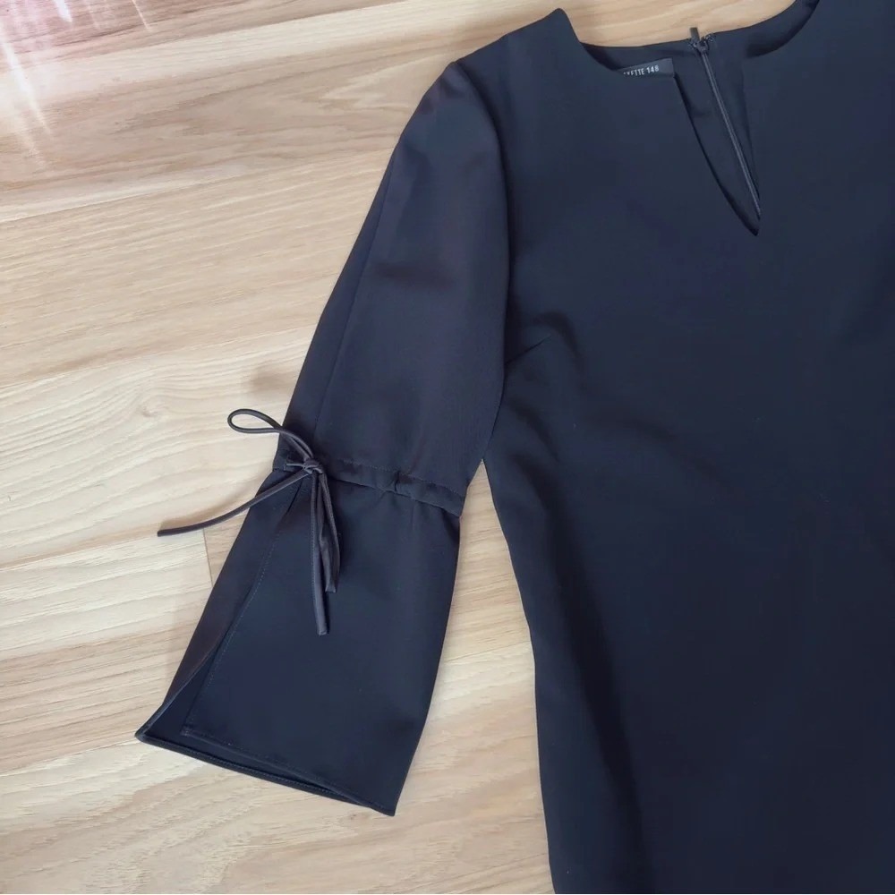 Lafayette 148 Dress Size M 3/4 Sleeve Shift Black Tie Sleeves Tech Cloth Pockets - Picture 7 of 11